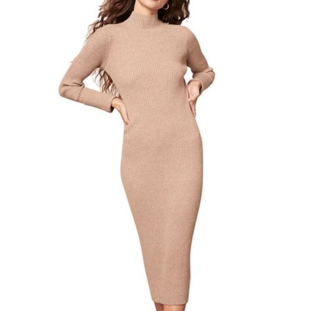 BCBGMaxAzria | Beige Turtle Neck Dress